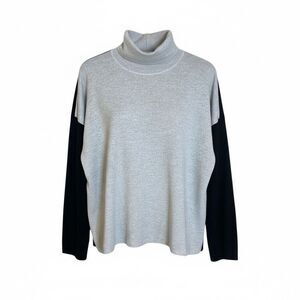 Eileen Fisher 100% Wool Colorblock Turtle Neck Pullover Sweater Black Gray Large